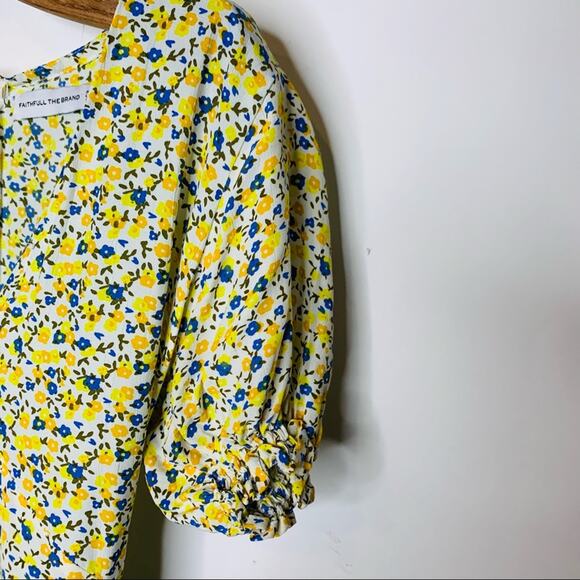 Faithfull The Brand Yellow Floral Mini Dress Medium - Picture 5 of 10
